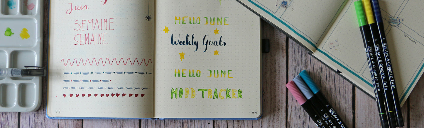 Bullet journal et feutres pinceaux - Idées déco et titres colorés