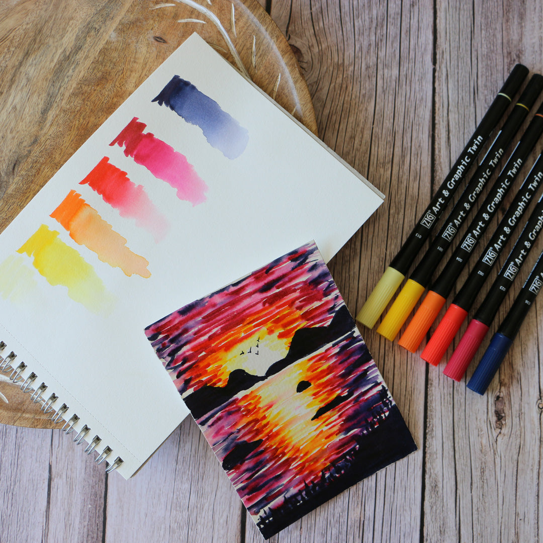 Lot de 6 feutres pinceaux aquarellables coucher de soleil Kuretake