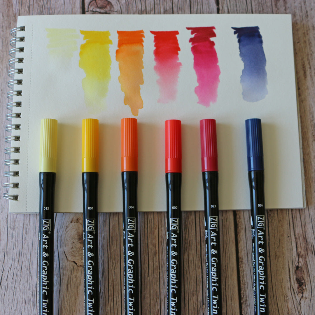 Lot de 6 feutres pinceaux aquarellables coucher de soleil Kuretake